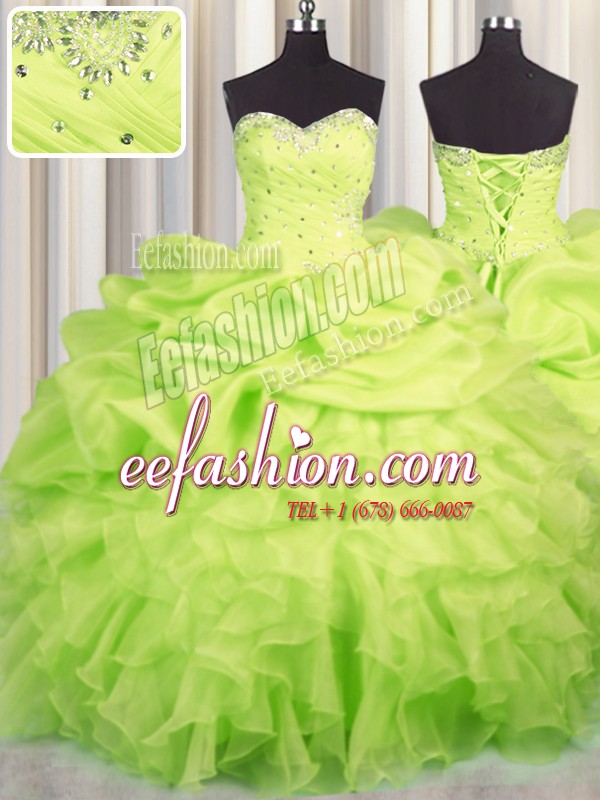 Colorful Pick Ups Floor Length Yellow Green Ball Gown Prom Dress Sweetheart Sleeveless Lace Up
