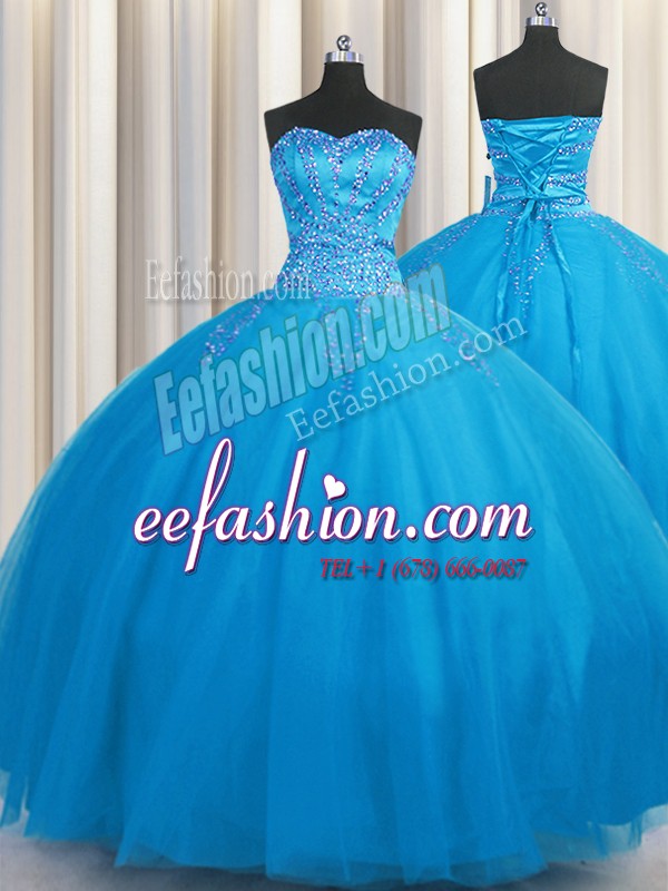 Great Big Puffy Blue Sweetheart Lace Up Beading Quinceanera Gowns Sleeveless