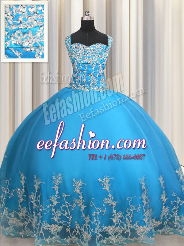 New Arrival Baby Blue Lace Up Quinceanera Dress Beading and Appliques Sleeveless Floor Length
