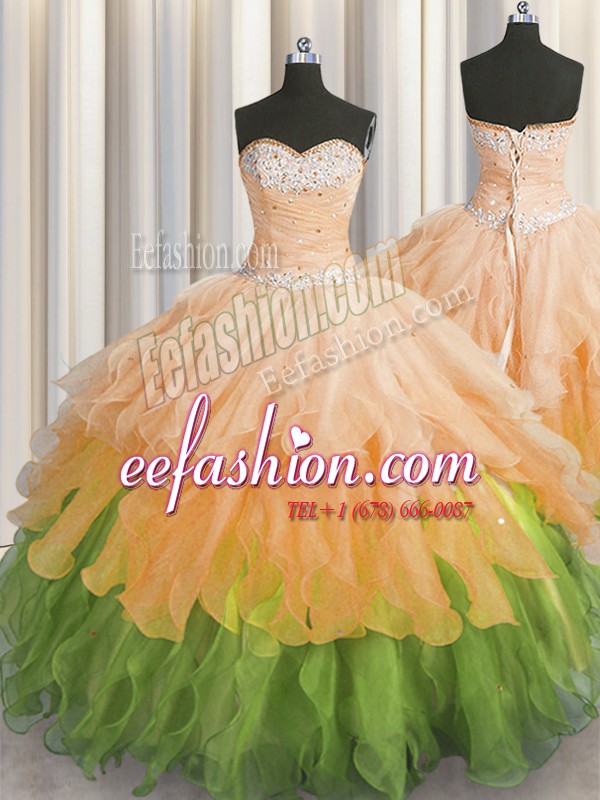 Classical Multi-color Sweet 16 Dress Military Ball and Sweet 16 and Quinceanera and For with Beading and Ruffles and Ruffled Layers and Sequins Sweetheart Sleeveless Lace Up