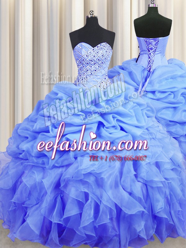 Sleeveless Lace Up Floor Length Beading and Ruffles and Pick Ups Quince Ball Gowns