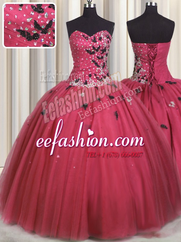 Shining Sweetheart Sleeveless Tulle Sweet 16 Dress Beading and Appliques Lace Up