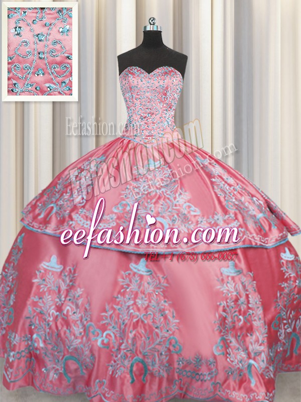 Affordable Sleeveless Lace Up Floor Length Beading and Embroidery Quinceanera Dress
