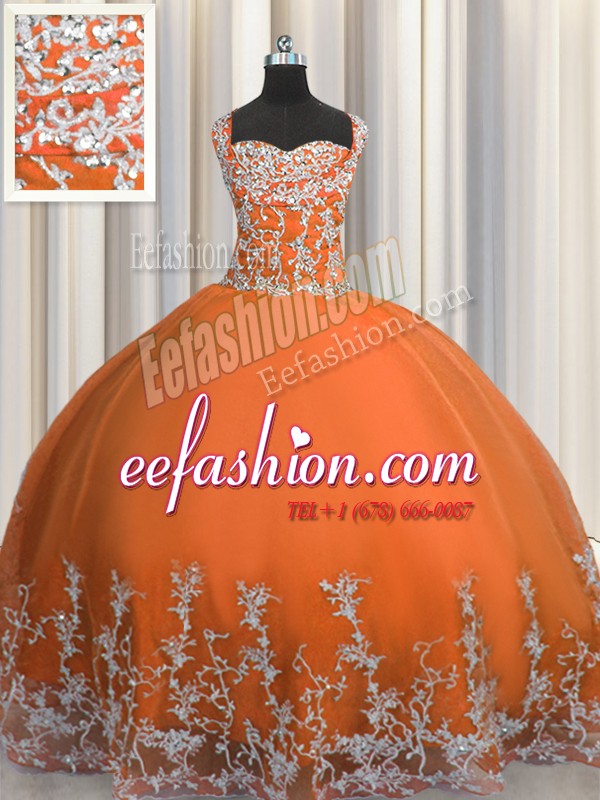 High End Straps Sleeveless Tulle Quinceanera Dress Beading and Appliques Lace Up