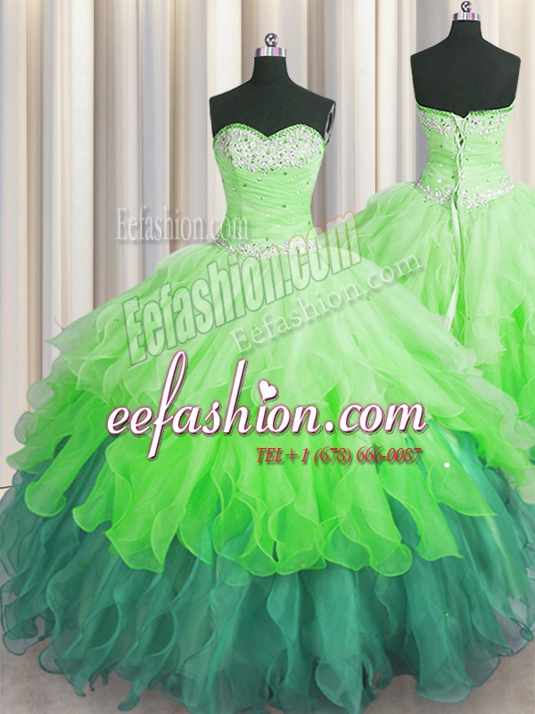 Sequins Ruffled Floor Length Multi-color Sweet 16 Dress Sweetheart Sleeveless Lace Up
