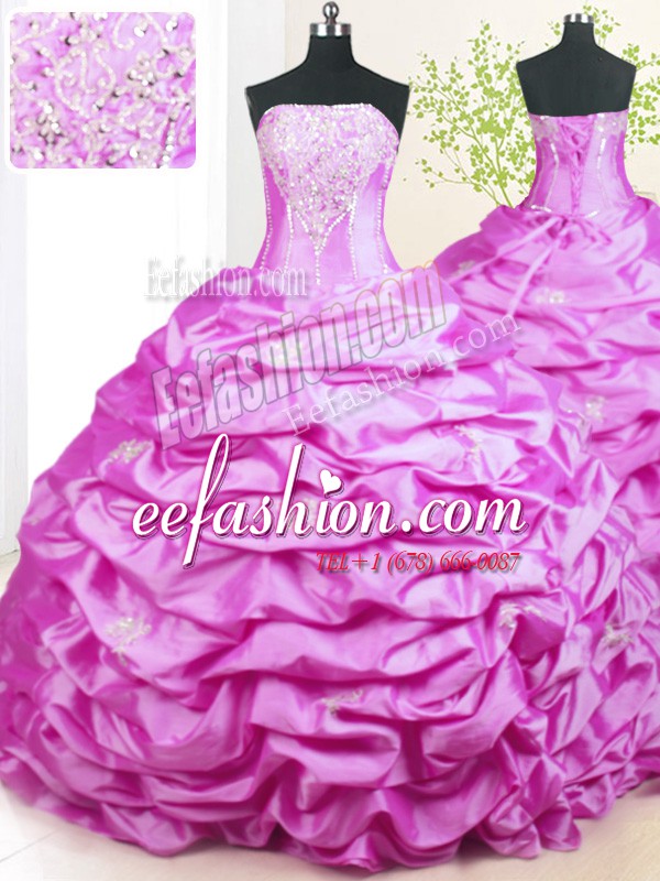 Romantic Sleeveless With Train Beading and Pick Ups Lace Up 15 Quinceanera Dress with Lilac Sweep Train