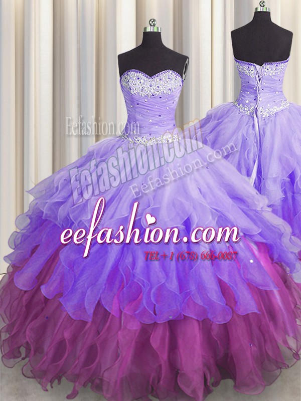 New Arrival Multi-color Sweetheart Lace Up Beading and Ruffles and Ruffled Layers and Sequins Vestidos de Quinceanera Sleeveless