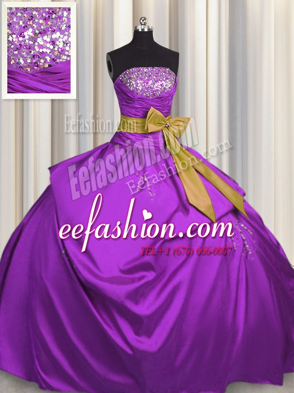 Admirable Satin Sleeveless Floor Length Sweet 16 Dress and Beading and Bowknot