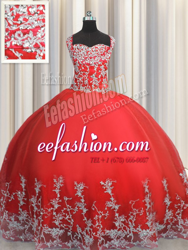  Coral Red Lace Up Quinceanera Dresses Beading and Appliques Sleeveless Floor Length
