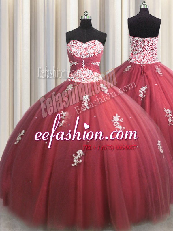  Tulle Sleeveless Floor Length Quince Ball Gowns and Beading and Appliques