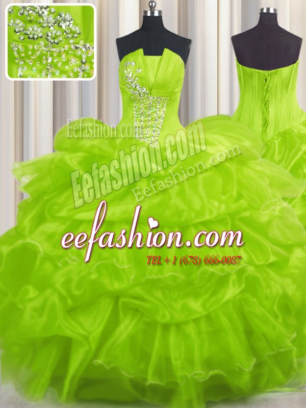 Floor Length Lace Up Sweet 16 Dress for Military Ball and Sweet 16 and Quinceanera with Beading and Ruffles and Pick Ups
