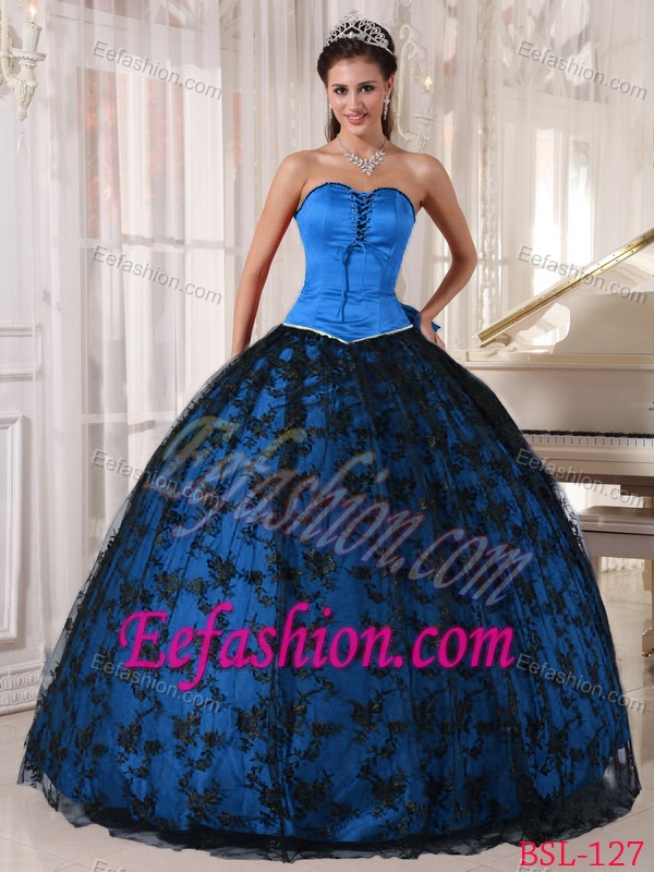 Sweetheart Sweet 16 Quinceanera Dress with Bowknot in Black and Aqua Blue