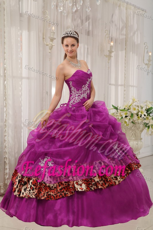 Sweet Fuchsia Ball Gown Sweetheart Sweet Sixteen Dresses with Appliques