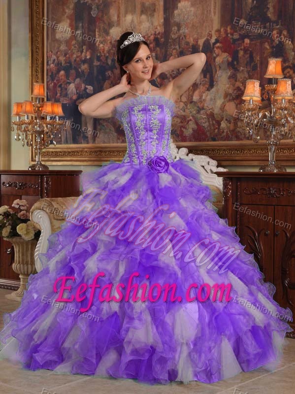 Pretty Purple Ball Gown Strapless Sweet 16 Quinceanera Dresses in Organza
