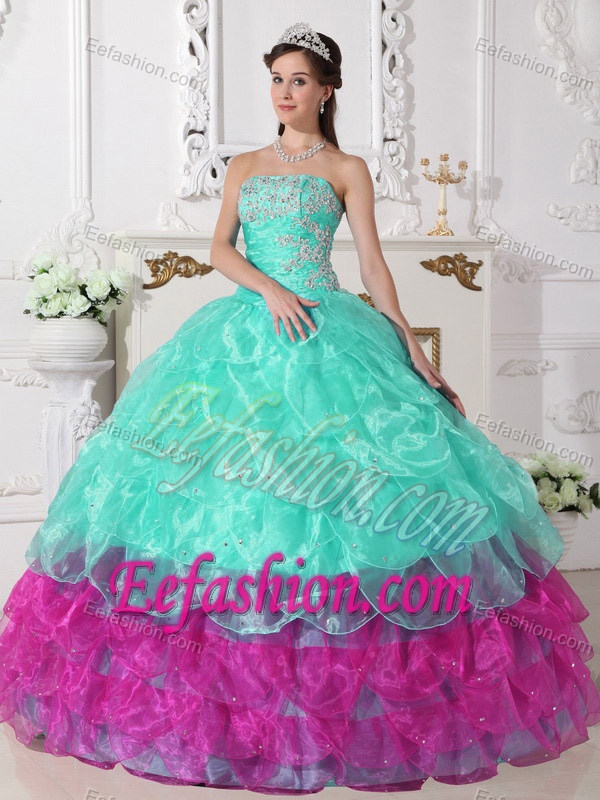 Colorful Ball Gown Strapless Sweet 16 Dresses in Organza for Wholesale Price