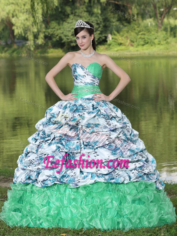 Chic Multi-colored Sweetheart Ruched Ruffled Quinceanera Dress with Pick-ups