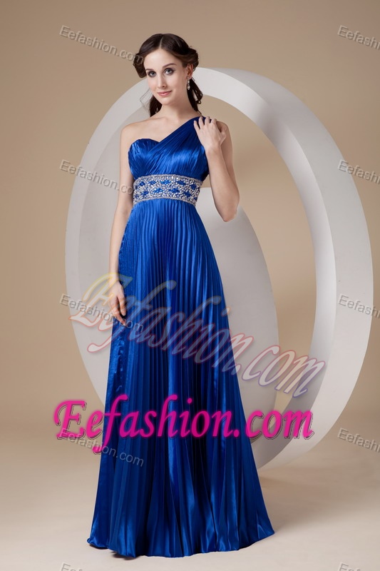 Royal Blue One Shoulder Ruched Modern Celebrity Dress for Prom with Pleat