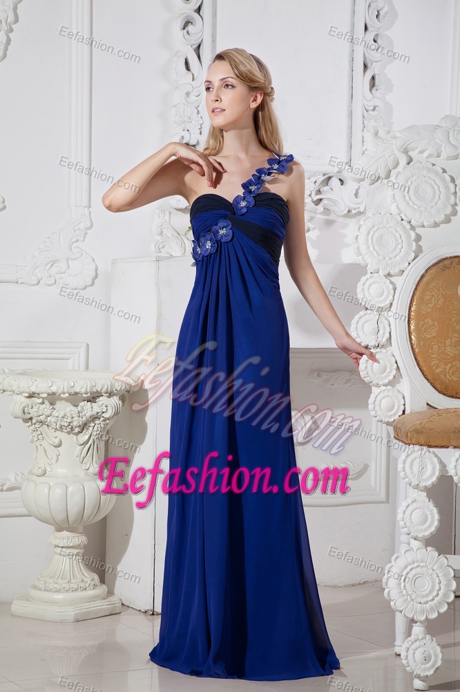 Charming One Shoulder Blue Long Chiffon Betty Celebrity Dress with Flowers