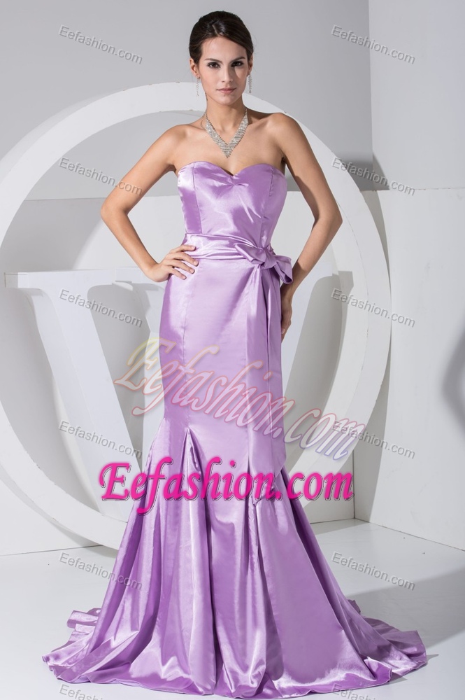 Bowknot Decorated Trumpet Sweep Train Sweetheart Celebrity Dresses in Purple