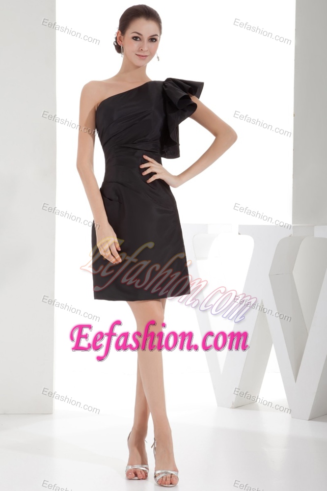 Black One Shoulder Ruching 2013 Evening Dresses for Celebrity in Mini-length