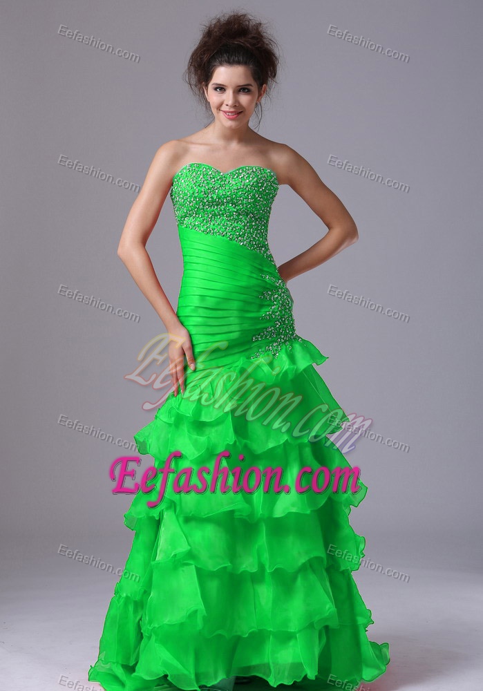 Green Mermaid Sweetheart Organza Ladies Evening Dresses with Layers on Sale