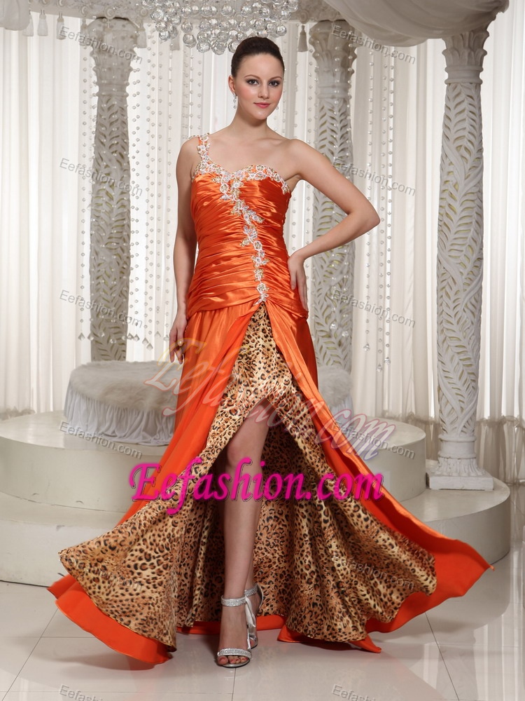 High Slit Single Shoulder Designer Prom Long Dresses with Appliques and Beading