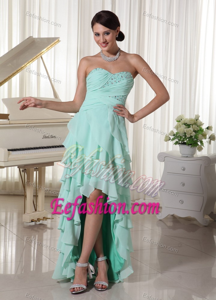 Lovely Apple Green Beaded Chiffon formal Prom Dresses with Sweetheart