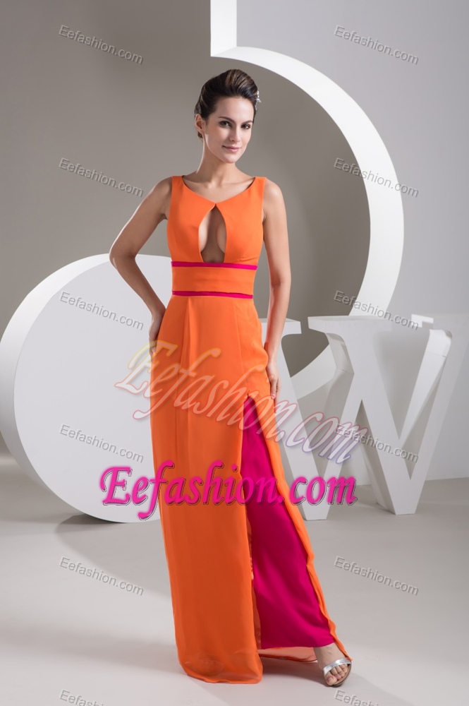 Popular Orange V-neck Prom Homecoming Dress with Cutout on Wholesale Price