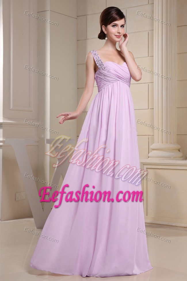 Beads Decorated One Shoulder Pink Vintage Evening Dresses with Ruched Bodice