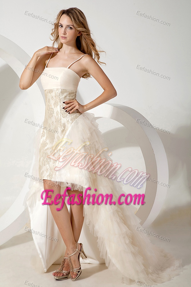 White Straps Ladies Evening Dresses with High-low and Watteau Train