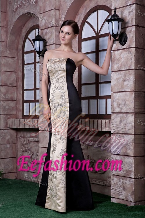 Best Strapless Women Evening Dress with Embroidery in Black and Champagne