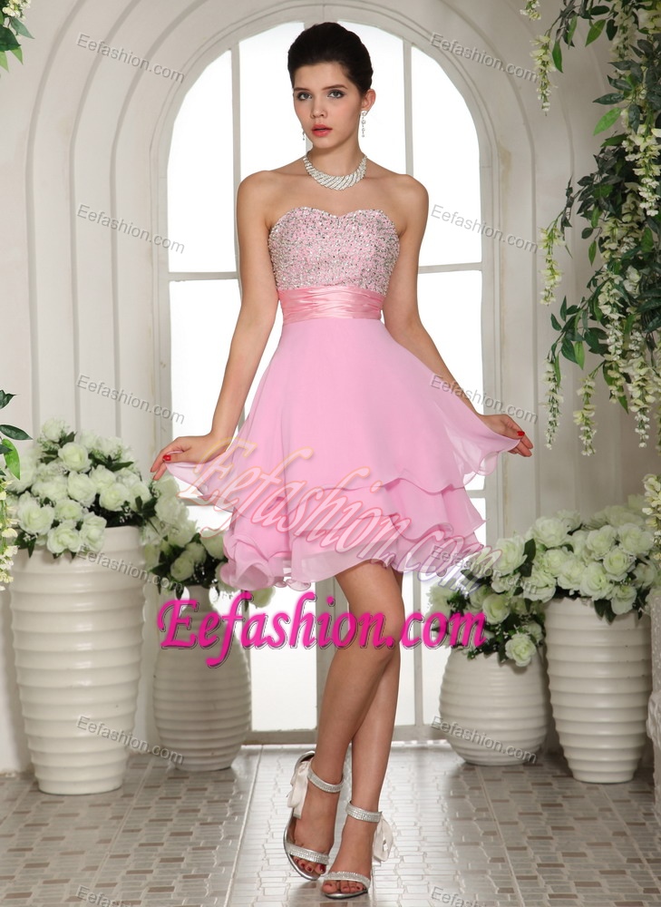 Pretty Sweetheart A-line Baby Pink Cocktail Dresses for Prom with Beading