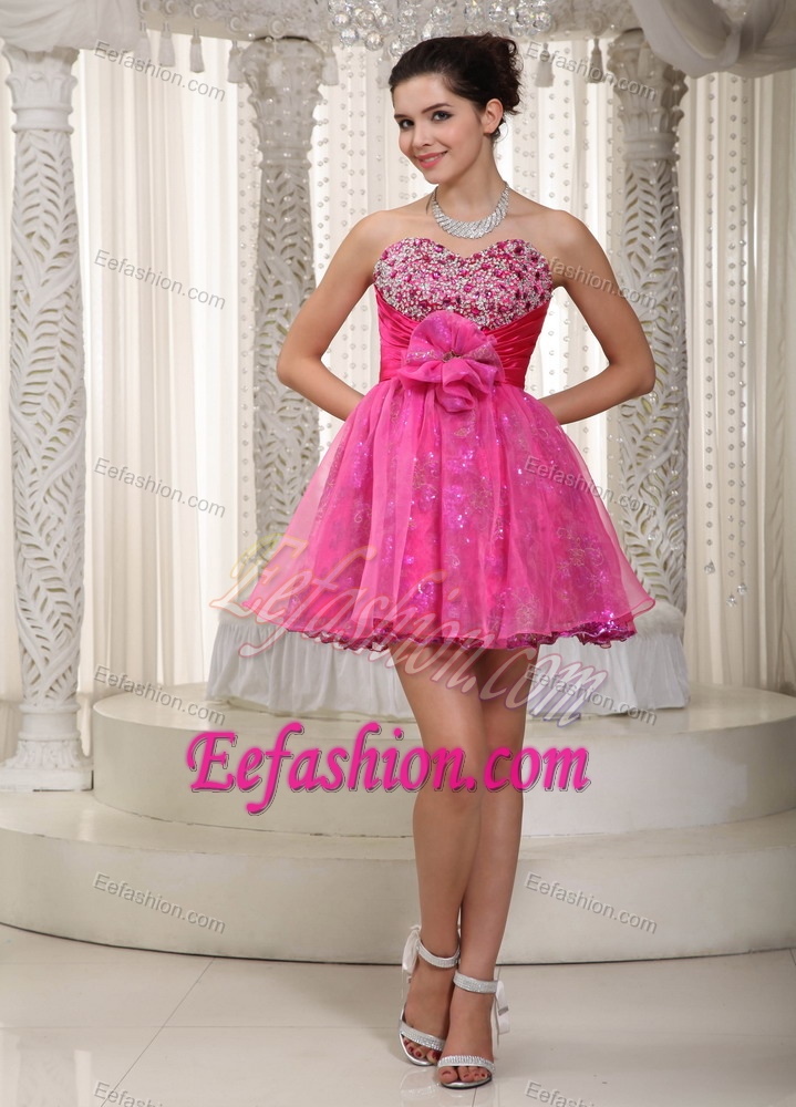Hot Pink A-line Sweetheart and Organza Prom Dress