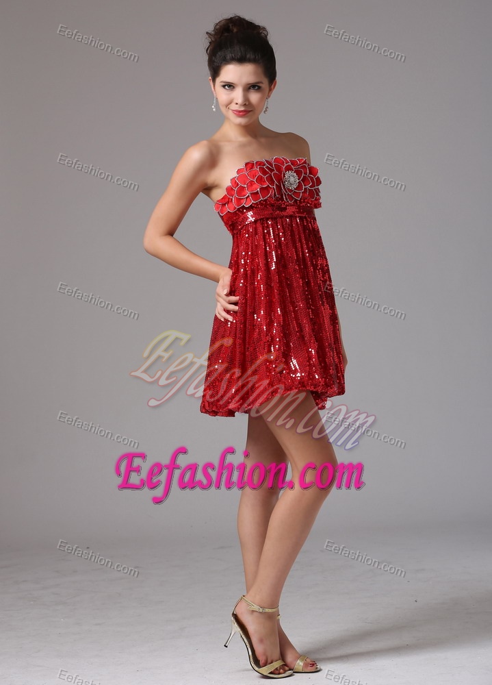 Shining Wine Red Empire Mini Prom Homecoming Dress in Sequins Popular Nowadays