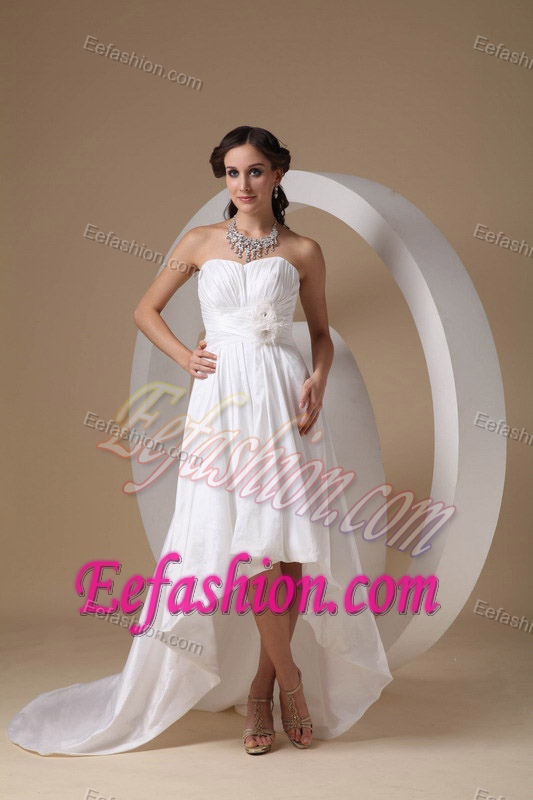 Best Seller Sweetheart High-low Ruched Wedding Dress with Flowers