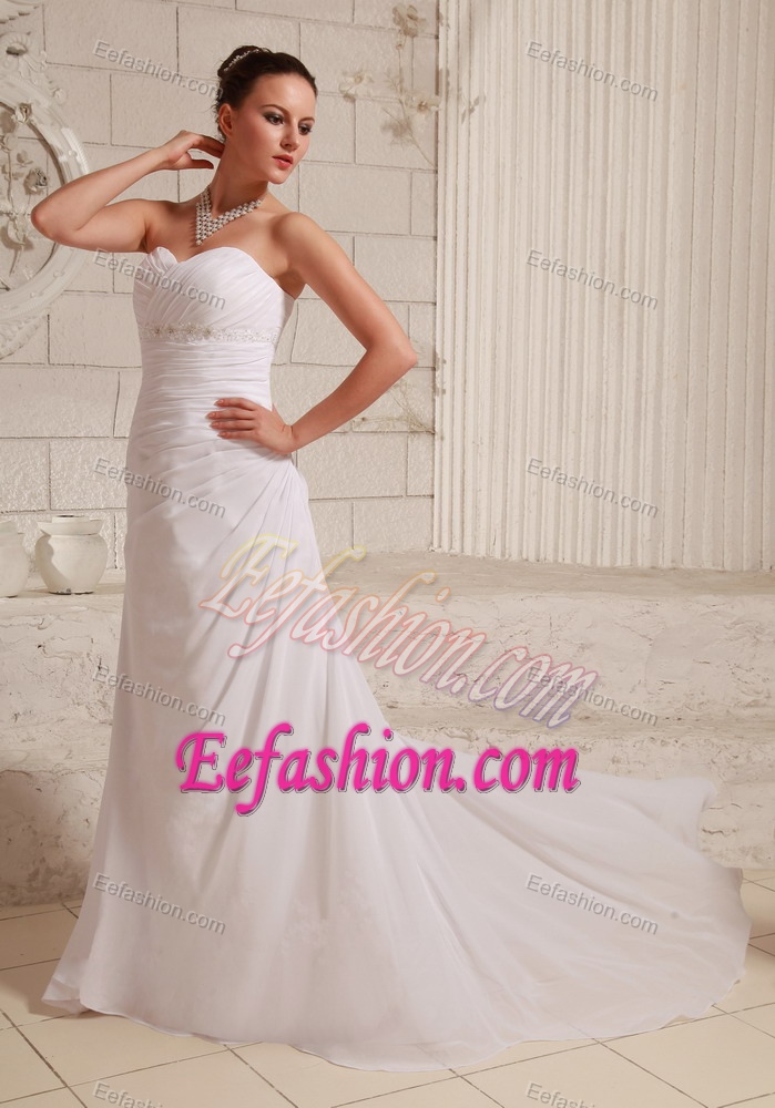Princess Sweetheart Chiffon Bridal Dress with Ruche and Appliques on Sale