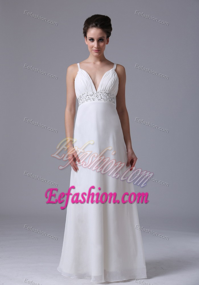 Hot Chiffon Straps Empire Bridal Dress with Beading and Decorated Waist