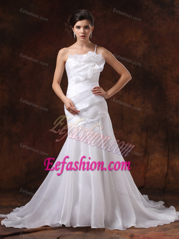 Customize Mermaid One Shoulder Organza Wedding Dress with Beading
