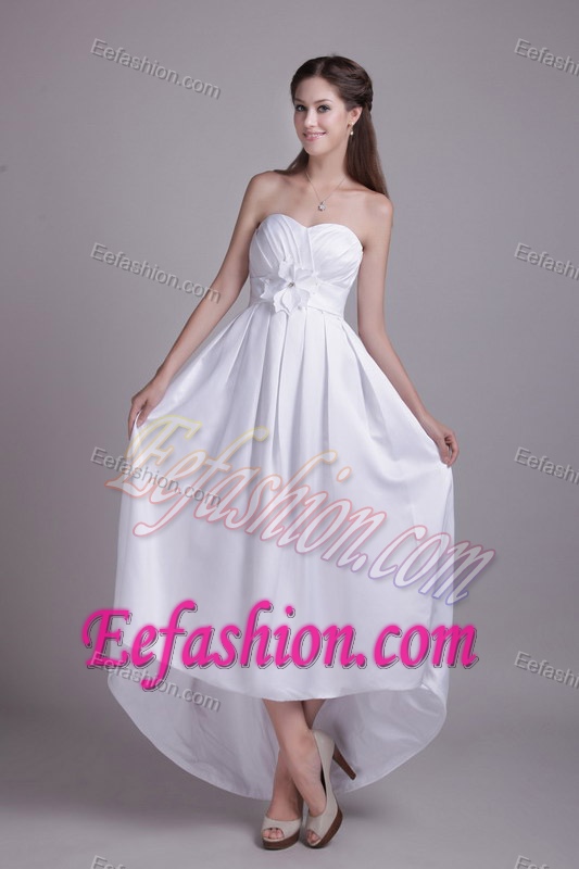 White Strapless Ankle-length Dress for Brides in with Handle Flower