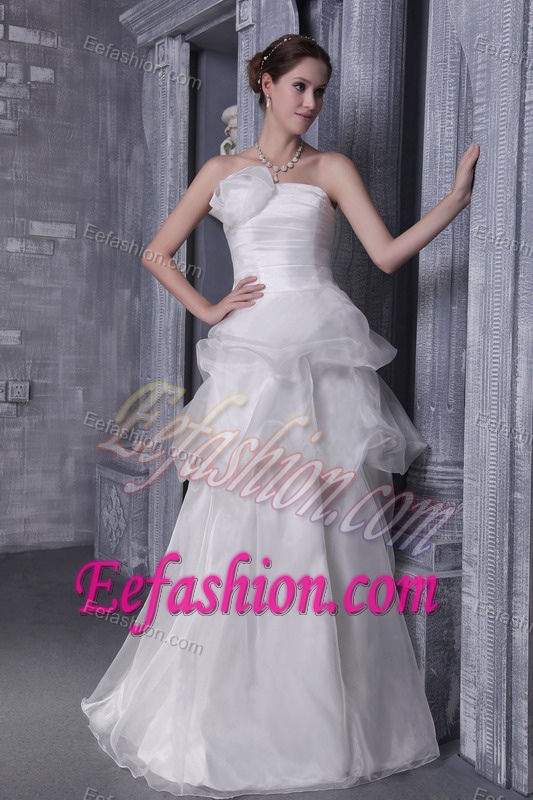 Princess Strapless Organza and Wedding Gown with Handle Flower