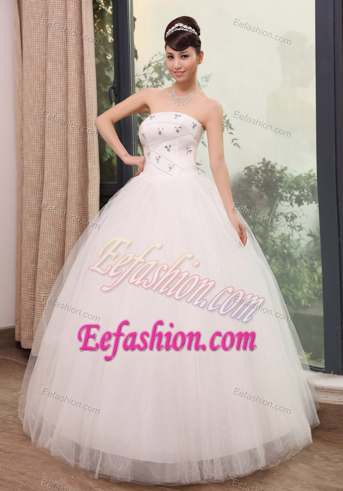Strapless Ball Gown Dresses for Brides with Beading to Floor-length