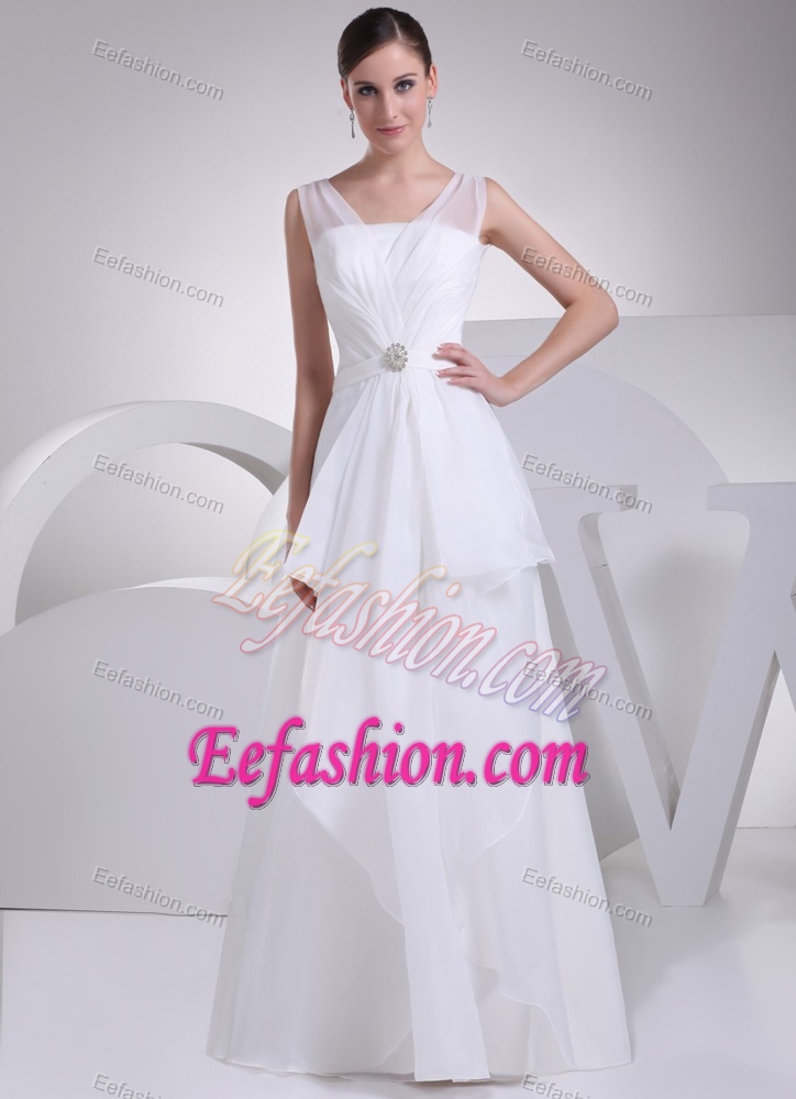 2013 Simple V-neck Princess Beaded and Ruched Bridal Dresses
