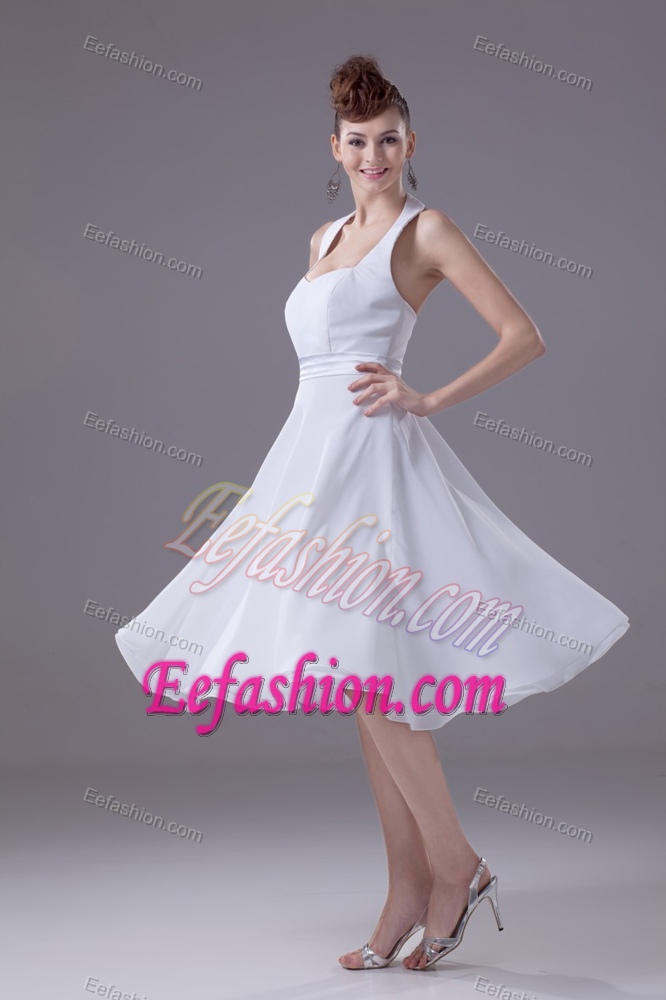 A-line Halter Top Knee-length Wedding Dress with Ribbon