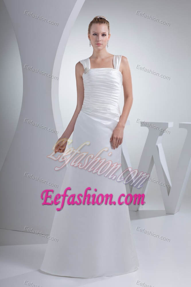 Perfect Wide Straps Square Sheath Dress for Brides with Ruche and Beading