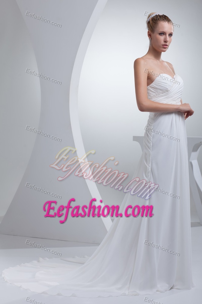 Empire Sweetheart Bridal Dresses with Diamonds and Ruche with Court Train