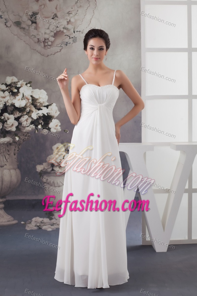 Spaghetti Straps Chiffon Dress for Wedding with Ruche and Beading