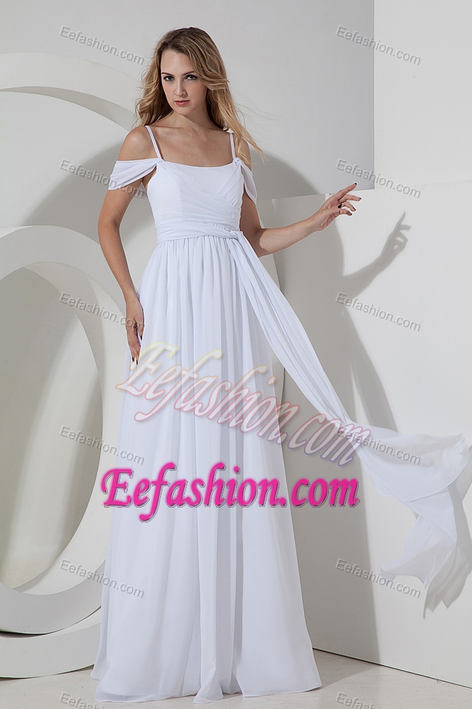 Inexpensive Empire Straps Chiffon Bridal Dresses with Ruche to Long