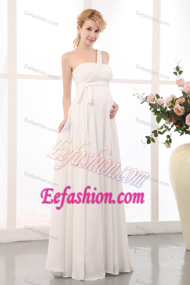 Beautiful Empire One Shoulder White Wedding Gowns with Sash