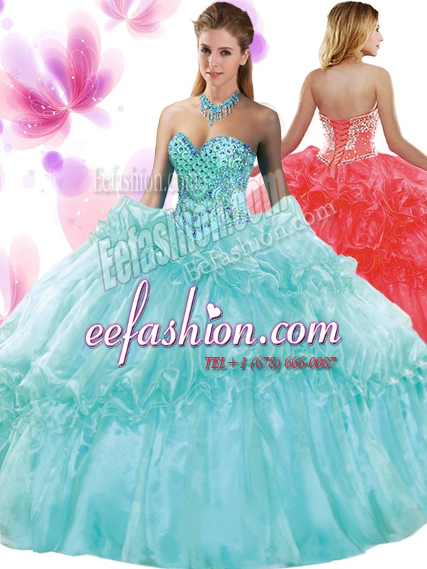 Admirable Aqua Blue Sleeveless Floor Length Pick Ups Lace Up Sweet 16 Dress