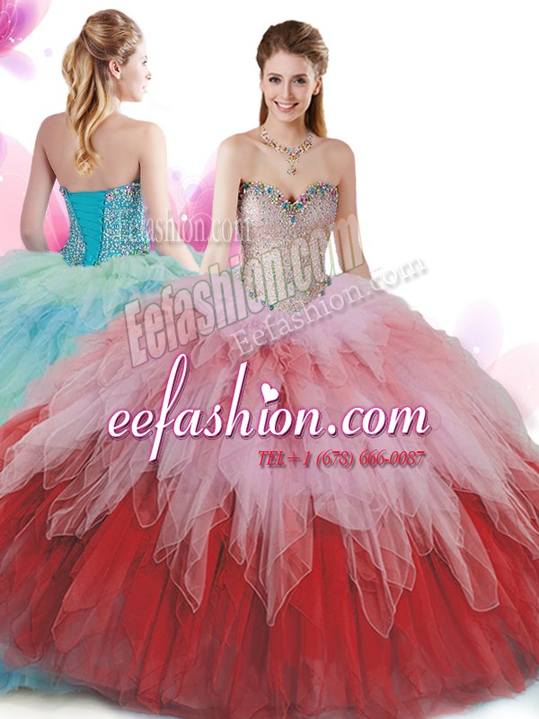  Floor Length Multi-color Sweet 16 Quinceanera Dress Tulle Sleeveless Beading and Ruffles